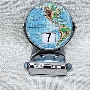 Vintage Japan Chrome Globe Perpetual Desk Calendar Mid Century Office Decor